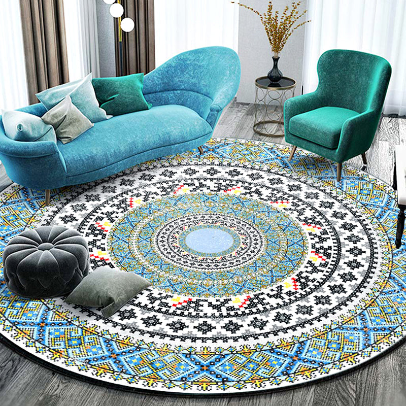 BowLift | Stylish Mandala Print Rug Multicolored Moroccan Rug Polypropylene Stain Resistant Pet Friendly Non-Slip Backing Rug for Home