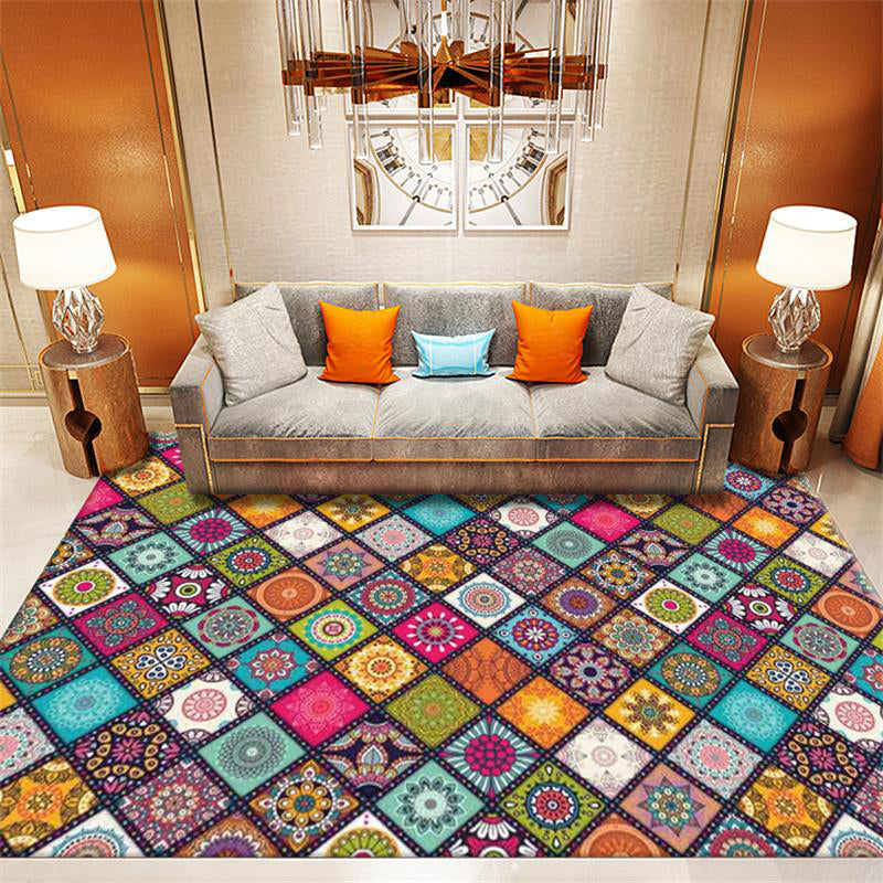 BowLift | Classic Multicolored Mandala Rug Synthetic Moroccan Rug Stain Resistant Slip Resistant Pet Friendly Rug for the Large Room