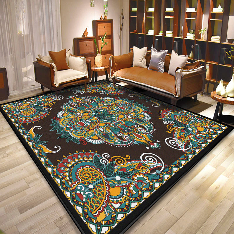 BowLift | Folks Paisley Printed Carpet Multicolored Oriental Carpet Synthetic Machine Washable Stain Resistant Non-Slip Backing Carpet for Decoration