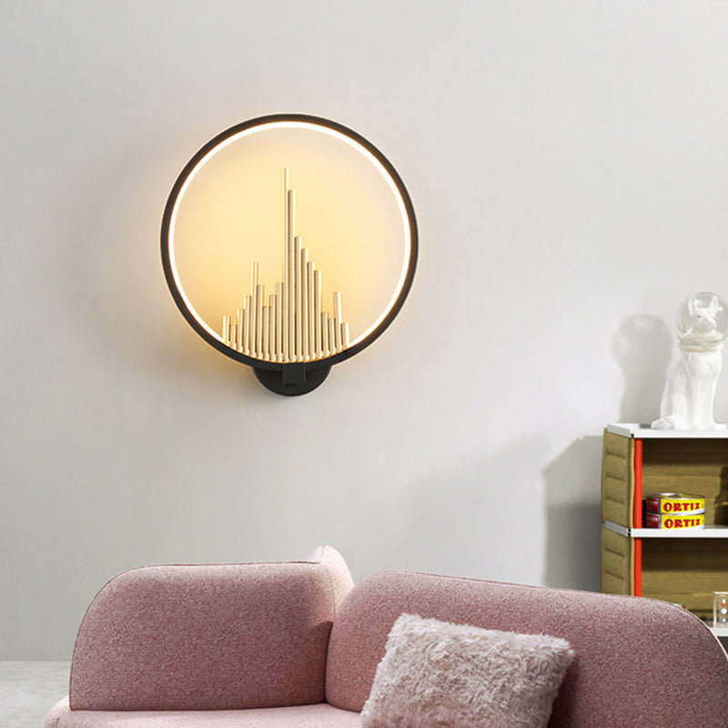 BowLift | Acrylic Halo Ring LED Wall Light Modern Wall Mounted Lamp in Black/White with Mountain Pattern, Warm Light