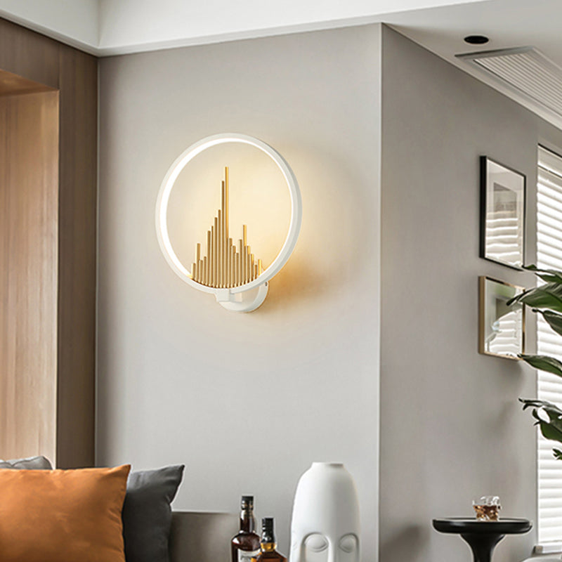 BowLift | Acrylic Halo Ring LED Wall Light Modern Wall Mounted Lamp in Black/White with Mountain Pattern, Warm Light