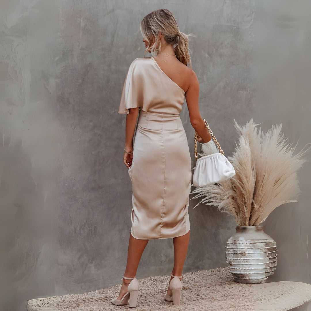 One-Shoulder Satin Dress for Formal Evenings and Elegant Occasions