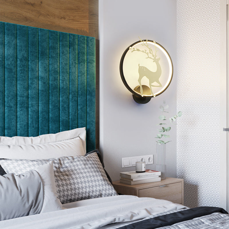 BowLift | Contemporary Black/White Acrylic Ring Wall Light LED Wall Mount Lighting Ideas with Sika Deer Pattern
