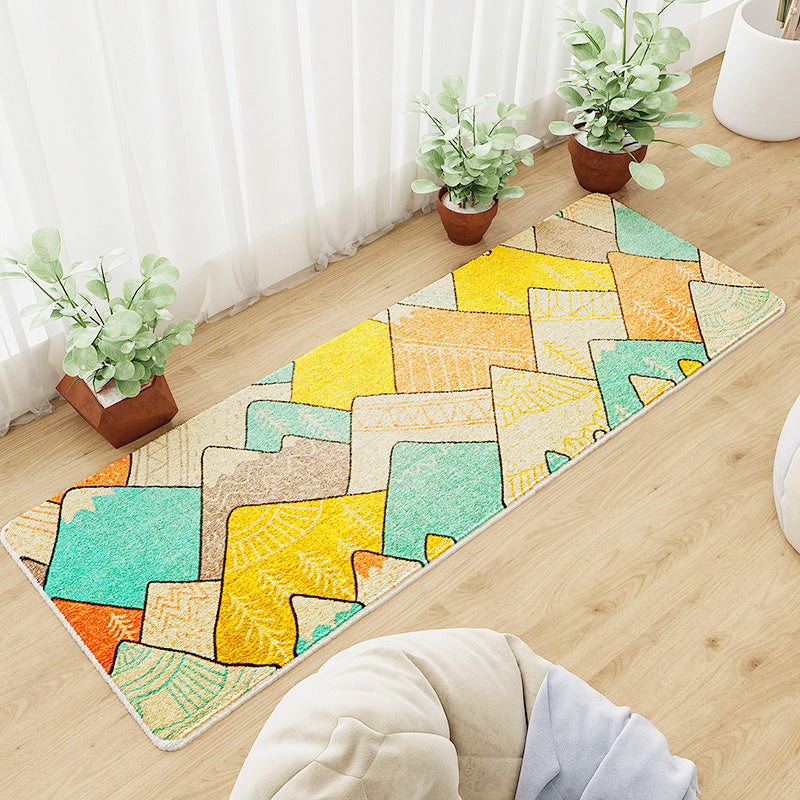 BowLift | Casual abstract patterned rug Multicolored cotton blend rug pet-friendly washable indoor rug for bedroom