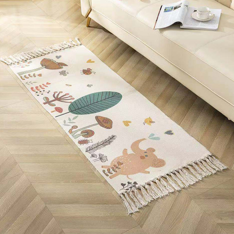 BowLift | Classic geometric printed rug Multicolored cotton blend rug easy to maintain washable rug with fringes for the bedroom