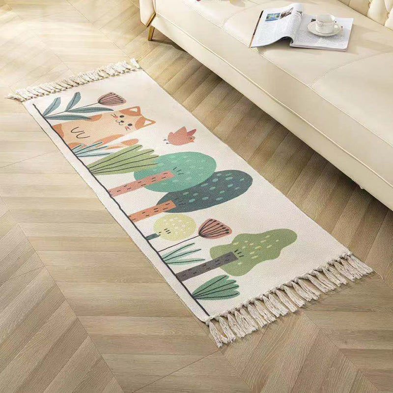 BowLift | Classic geometric printed rug Multicolored cotton blend rug easy to maintain washable rug with fringes for the bedroom