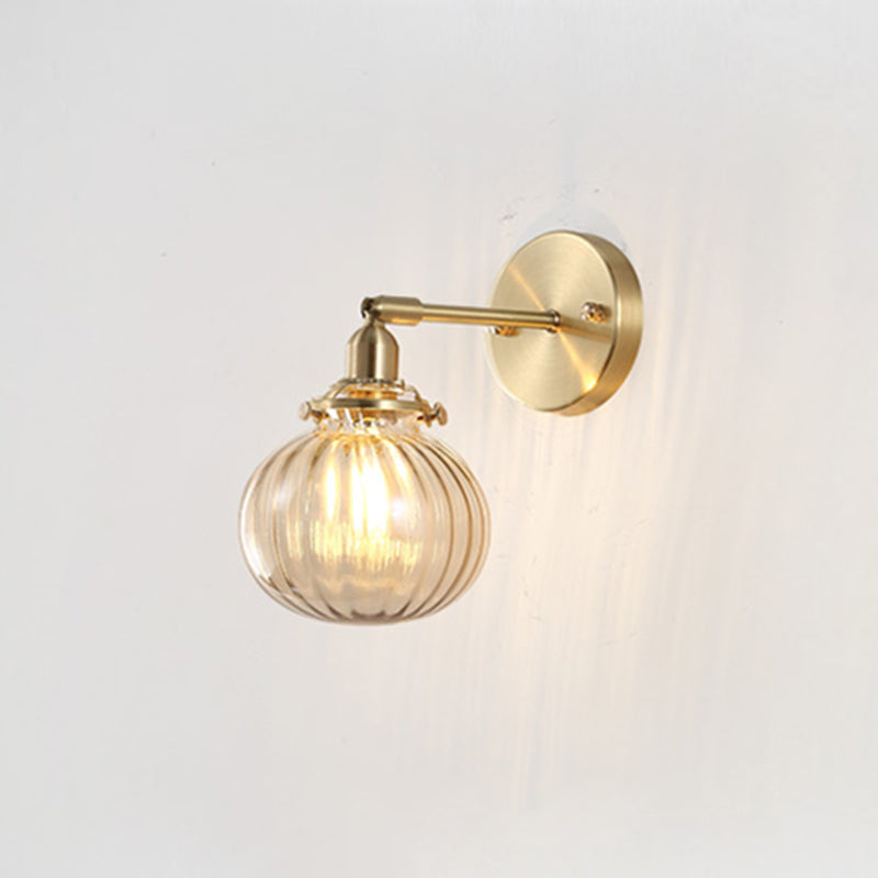 BowLift | Pumpkin Shadow Glass Wall Mount Light Antique Style 1-Light Nightstand Wall Lighting Fixture