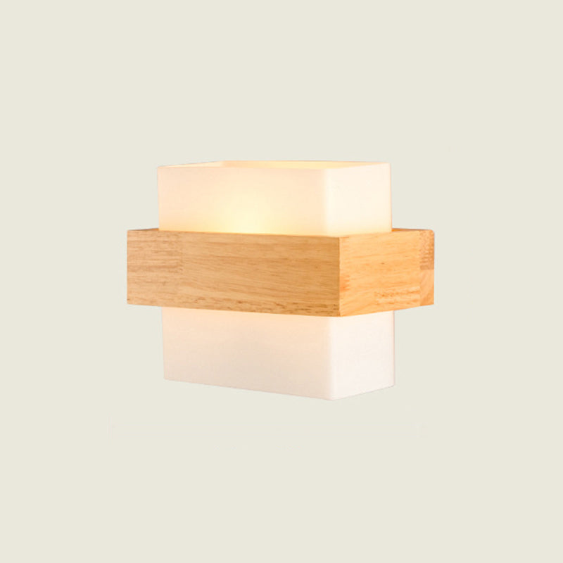 BowLift | White Glass Rectangular Wall Lamp Modern Recessed Light with Wood Decor and Single Bulb