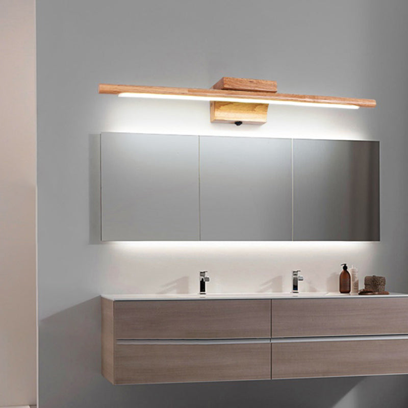 BowLift | Rod-shaped Bathroom LED Wall Lamp Wood Nordic Wall Lighting Fixture in Beige