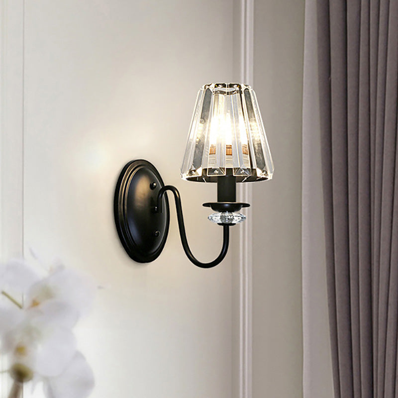 BowLift | Clear Crystal Cone Wall Mount Light Contemporary Style 1 Bulb Black Surface Wall Light for Bedroom