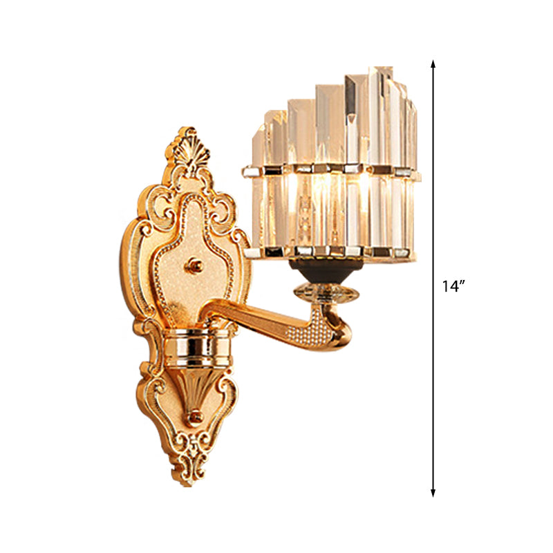 BowLift | Clear Crystal Block Wall Light Modern Style 1/2-Light Wall Lamp with Carved Back in Brass