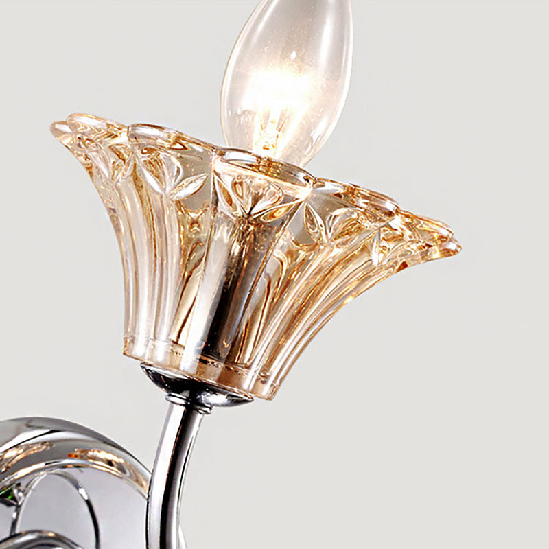 BowLift | Bell Amber Glass Wall Light Vintage Stylish 2 Light Chrome Wall Lamp with Green Drop Crystal Decor