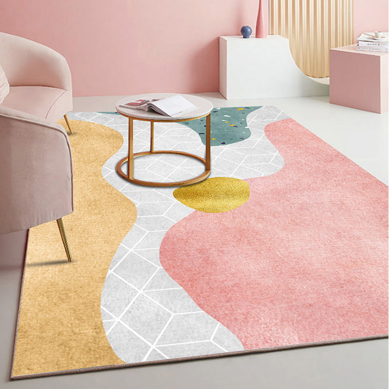 BowLift | Beautiful Bedroom Rug Multicolored Color Block Rug Polyester Non-slip Back Machine Washable Rug