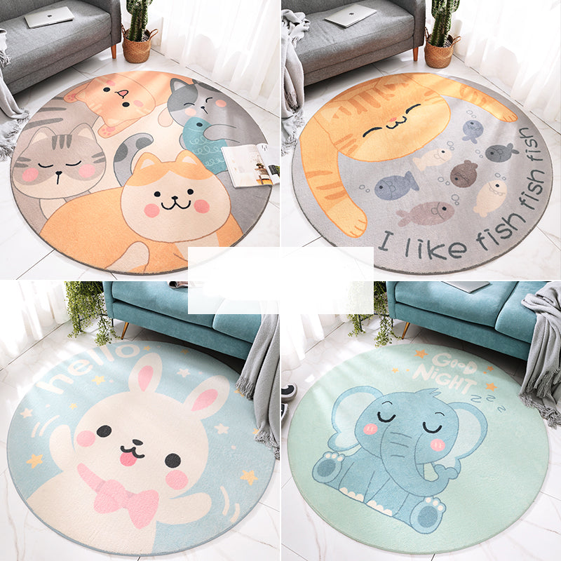 BowLift | Sweet Cartoon Print Rug Multicolored Polyester Rug Washable Easy Care Non-Slip Indoor Rug for Children's Room