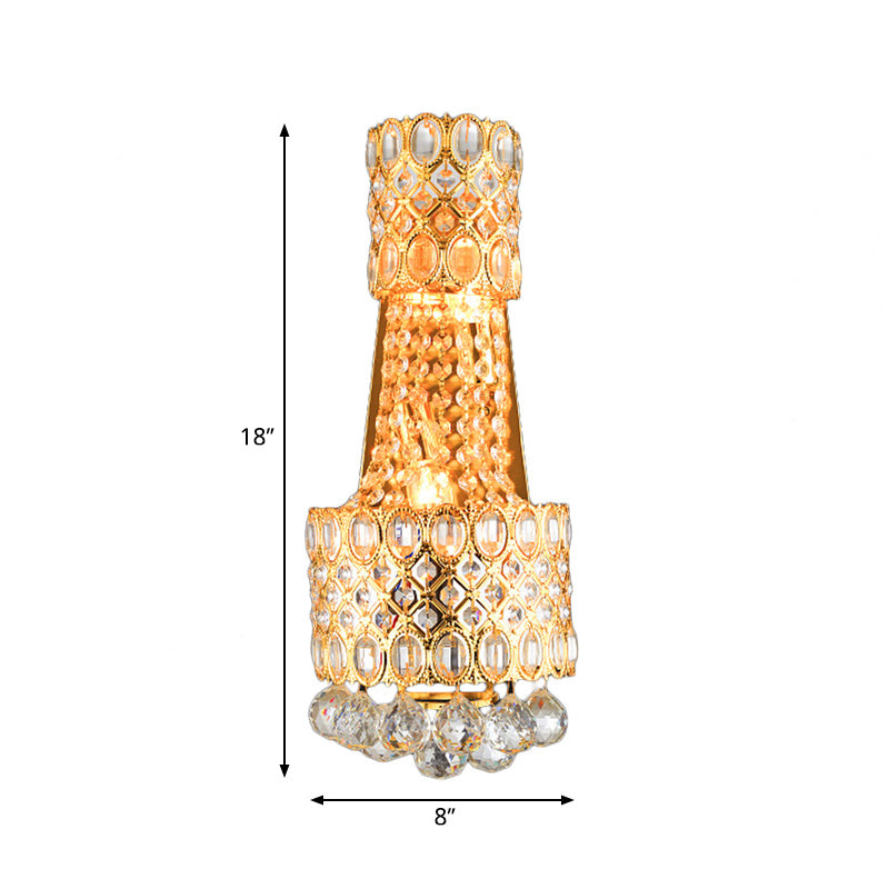 BowLift | Beaded Wall Mount Light Vintage Metal 2 Bulbs Gold Wall Light with Cascading Clear Crystal Accents for Hallway