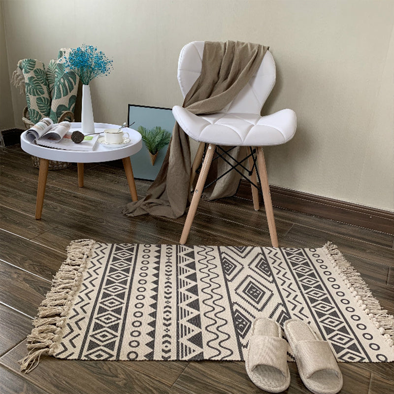 BowLift | Casual Multicolored Western Rug Cotton Blend Geometric Light Rug Machine Washable Woven Rug with Fringes for Living Room