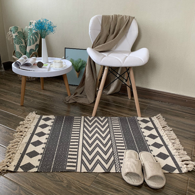 BowLift | Casual Multicolored Western Rug Cotton Blend Geometric Light Rug Machine Washable Woven Rug with Fringes for Living Room