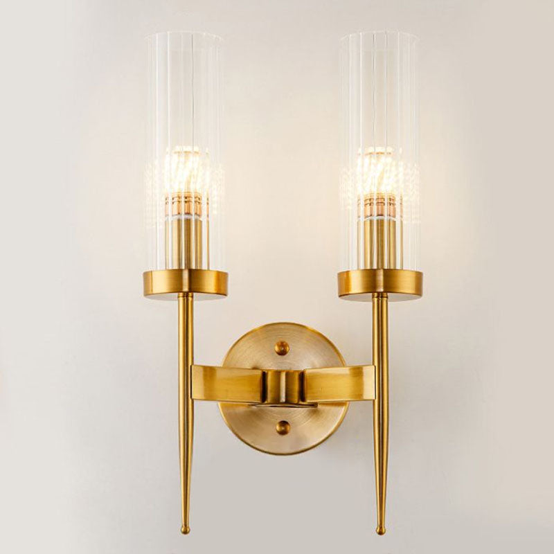 BowLift | Cylindrical Stair Wall Lighting Ideas Clear Ribbed Glass Postmodern Wall Mount Light in Gold