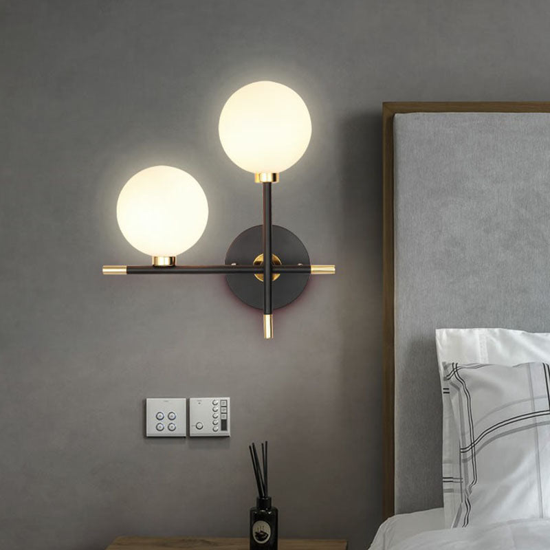 BowLift | Ball Nightstand Wall Lamp Opal Glass Contemporary Wall Mounted Lamp in Black