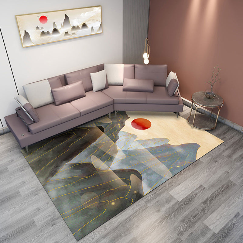BowLift | Classic Mountain Landscape Rug Multicolored Chinese Rug Synthetic Stain Resistant Washable Non-Slip Rug for Deco