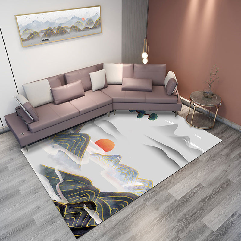 BowLift | Classic Mountain Landscape Rug Multicolored Chinese Rug Synthetic Stain Resistant Washable Non-Slip Rug for Deco