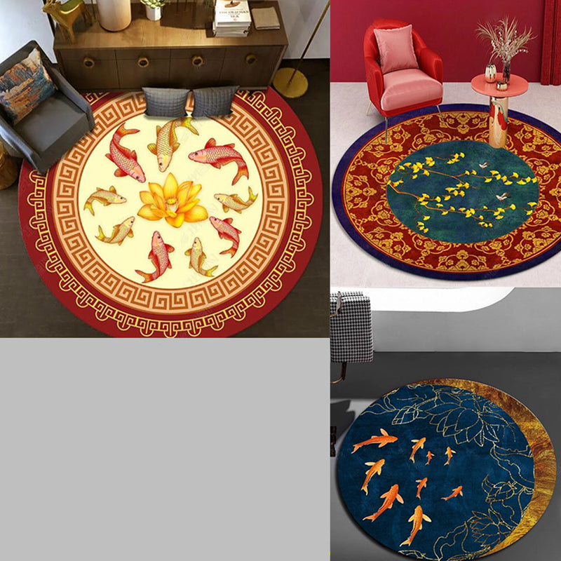 BowLift | Chinese Landscape Print Rug Multicolor Polypropylene Rug Anti-Skid Back Stain Resistant Pet Friendly Rug for the Living Room