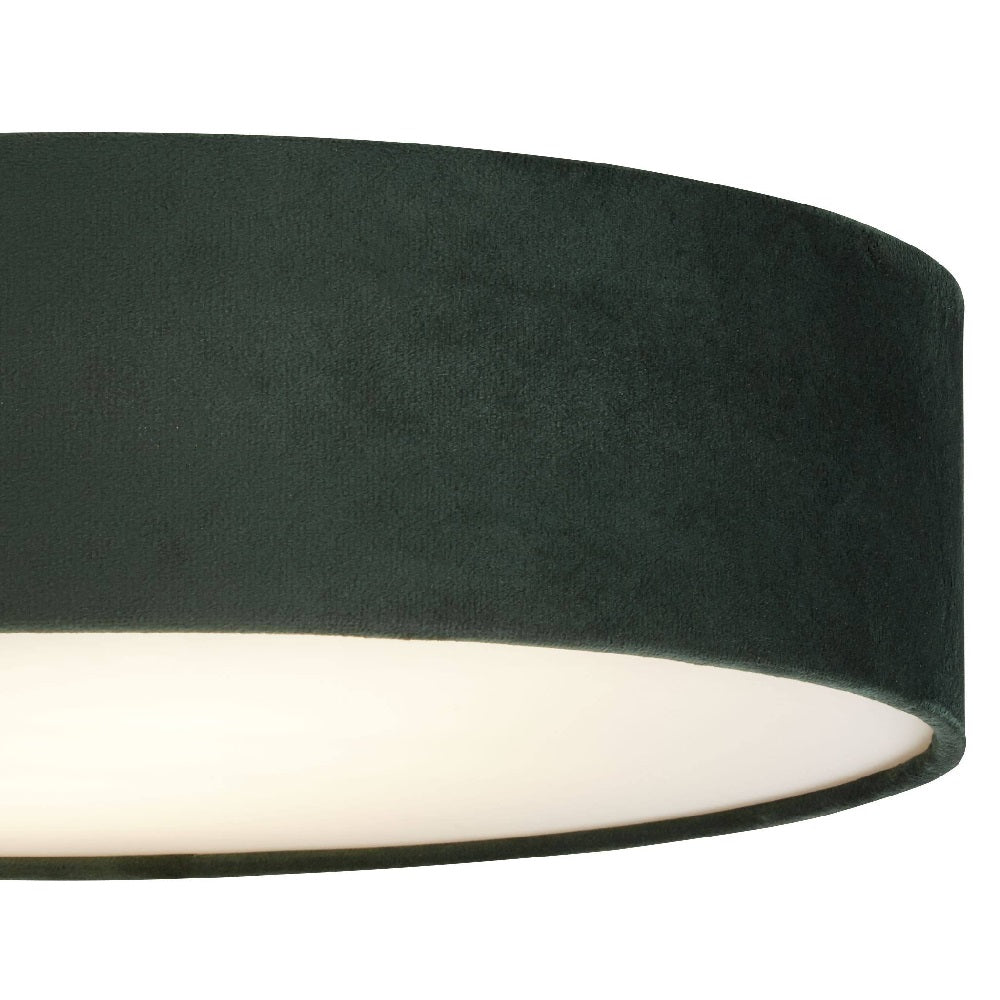 BowLift | Green Velvet & Opal Diffuser Vintage Round Flush Drum Light 38cm