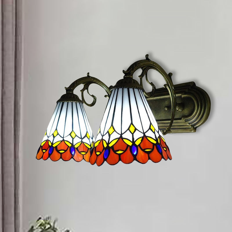 BowLift | Tiffany Vintage Orange Wall Lantern Cone Shade 2 Lights Art Glass Wall Light for Bathroom
