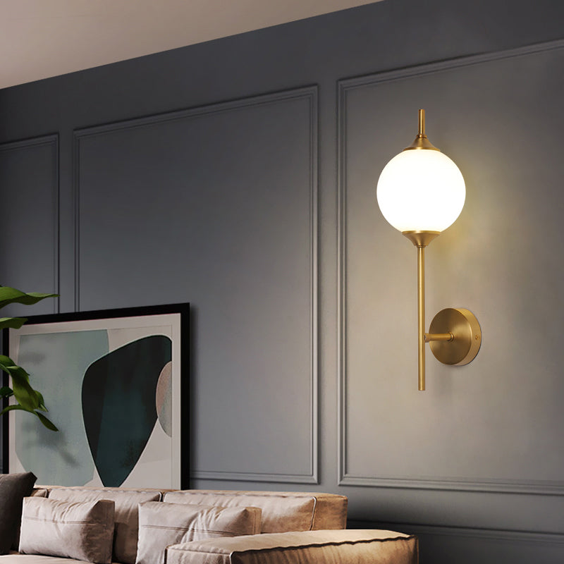 BowLift | White Glass Geometric Wall Lighting Postmodern Brass Finish Wall Lamp for the Living Room