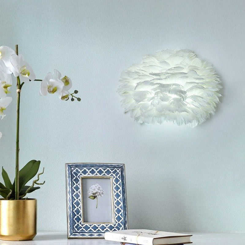 BowLift | White Flowers Wall Mounted Light Minimalistic 1 Head Feather Wall Lamp for Bedroom