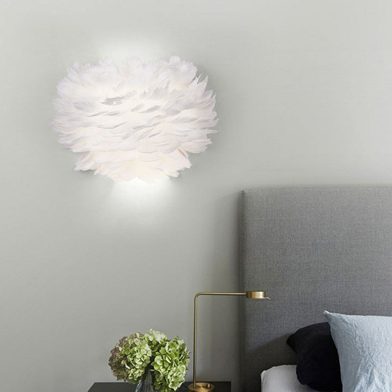 BowLift | White Flowers Wall Mounted Light Minimalistic 1 Head Feather Wall Lamp for Bedroom