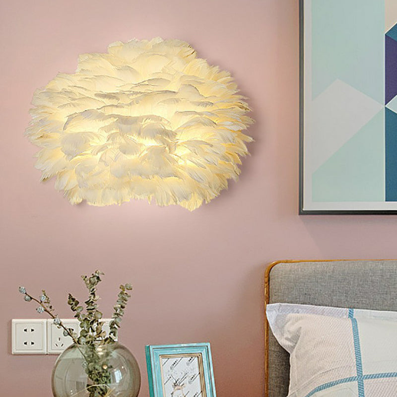 BowLift | White Flowers Wall Mounted Light Minimalistic 1 Head Feather Wall Lamp for Bedroom