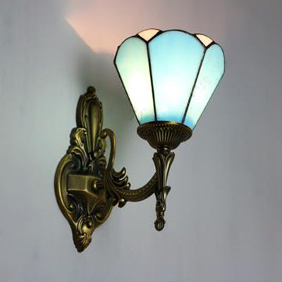 BowLift | Vintage style cone lamp wall lighting stained glass 1 light living room wall lamp in white/blue