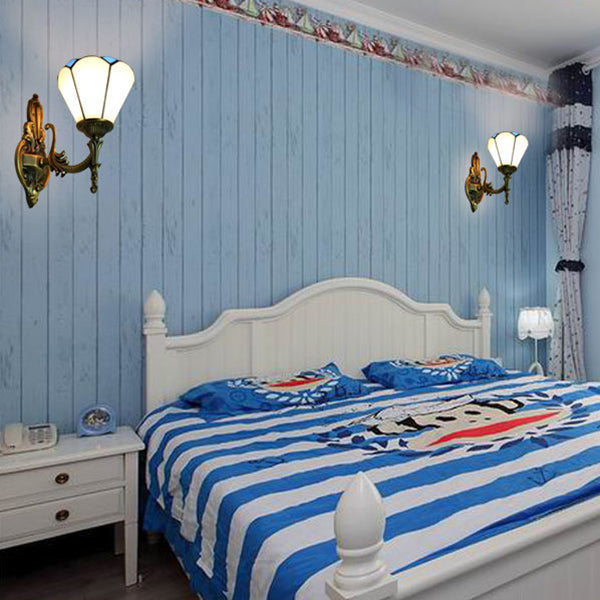 BowLift | Vintage style cone lamp wall lighting stained glass 1 light living room wall lamp in white/blue