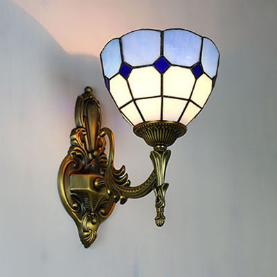 BowLift | Wall Sconces Lamp Retro Tiffany Stained Glass 1 Light Wall Mount Light in Yellow/Blue for Hallway