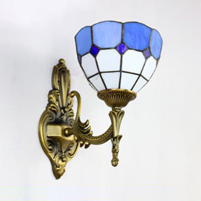 BowLift | Wall Sconces Lamp Retro Tiffany Stained Glass 1 Light Wall Mount Light in Yellow/Blue for Hallway