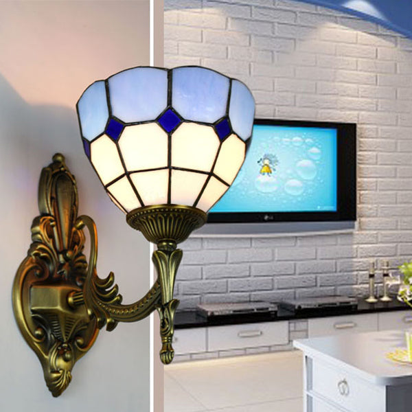 BowLift | Wall Sconces Lamp Retro Tiffany Stained Glass 1 Light Wall Mount Light in Yellow/Blue for Hallway