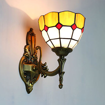 BowLift | Wall Sconces Lamp Retro Tiffany Stained Glass 1 Light Wall Mount Light in Yellow/Blue for Hallway