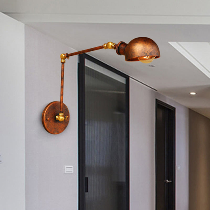 BowLift | 4"/6.5" Dia Domed Metal Wall Lamp Fixture Vintage Style 1 Head Study Room Adjustable Wall Light in Rust