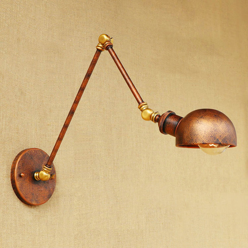 BowLift | 4"/6.5" Dia Domed Metal Wall Lamp Fixture Vintage Style 1 Head Study Room Adjustable Wall Light in Rust