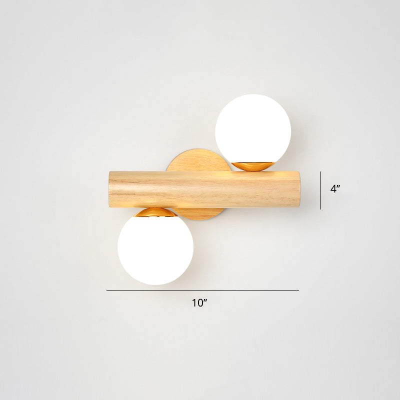 BowLift | White glass ball rotating wall lamp Nordic 2 bulbs wooden wall-mounted lamp for bedroom