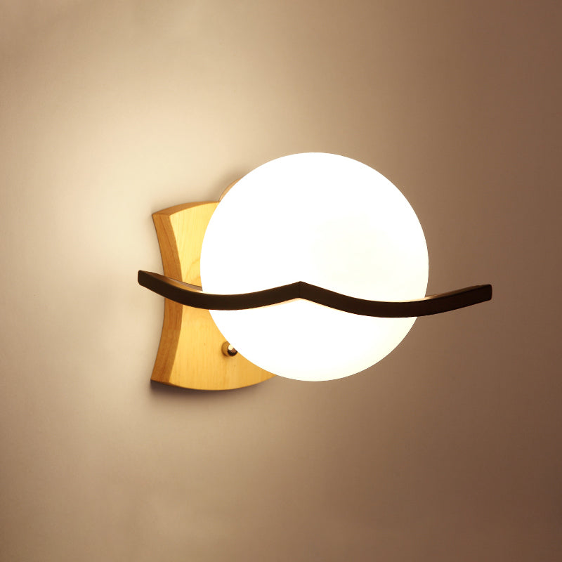 BowLift | Geometric Stair Wall Lighting Cream Glass Single Minimalist Surface Mounted Wall Light from Wood