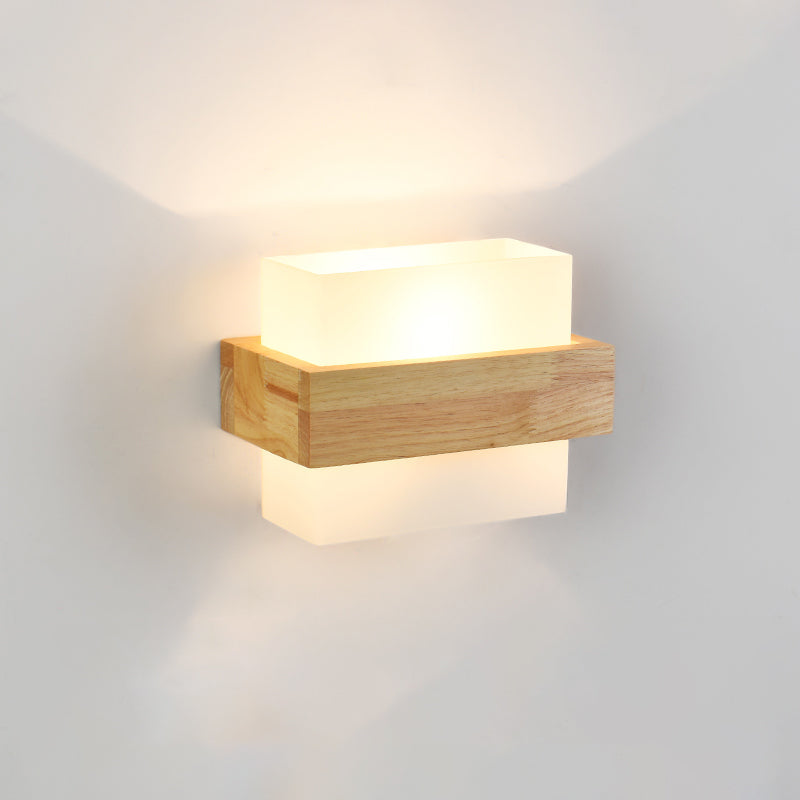 BowLift | Geometric Stair Wall Lighting Cream Glass Single Minimalist Surface Mounted Wall Light from Wood