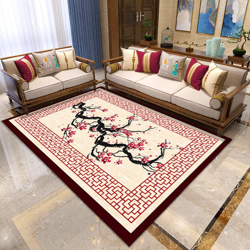 BowLift | Asian Living Room Carpet Multicolor Floral Printed Carpet Indoor Polypropylene Pet-Friendly Easy Care Area Rug
