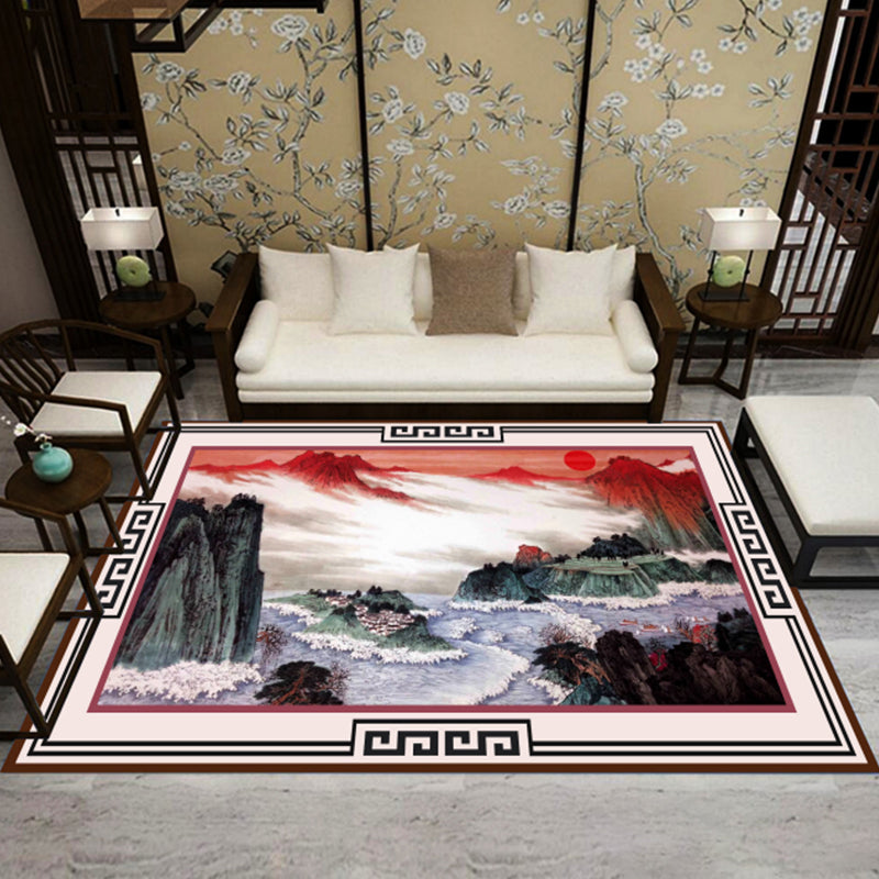 BowLift | Asia Living Room Rug Multicolored Floral Pattern Area Rug Synthetic Easy Care Pet Friendly Indoor Rug