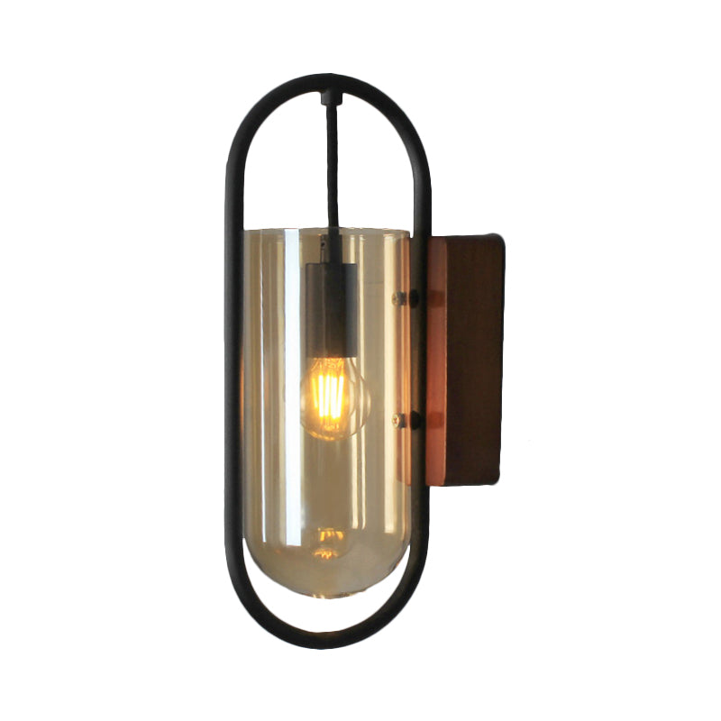 BowLift | Black Cylinder Wall Light Industrial 1 Light Clear/Amber Glass Wall Mount Light