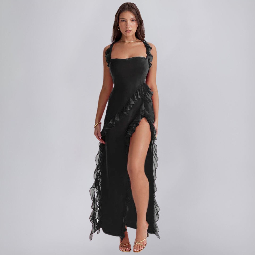 Square Neck Chiffon Dress with Ruffle Straps