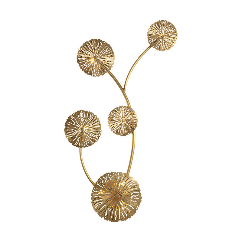 BowLift | Engraved lotus leaf-shaped stair wall lamps metal Art Deco wall-mounted light in brass