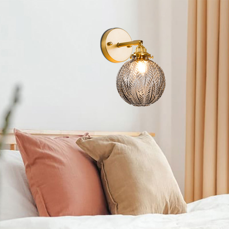 BowLift | Textured Glass Ball Wall Light Simple Single Gold Wall Mounted Light with Adjustable Joint