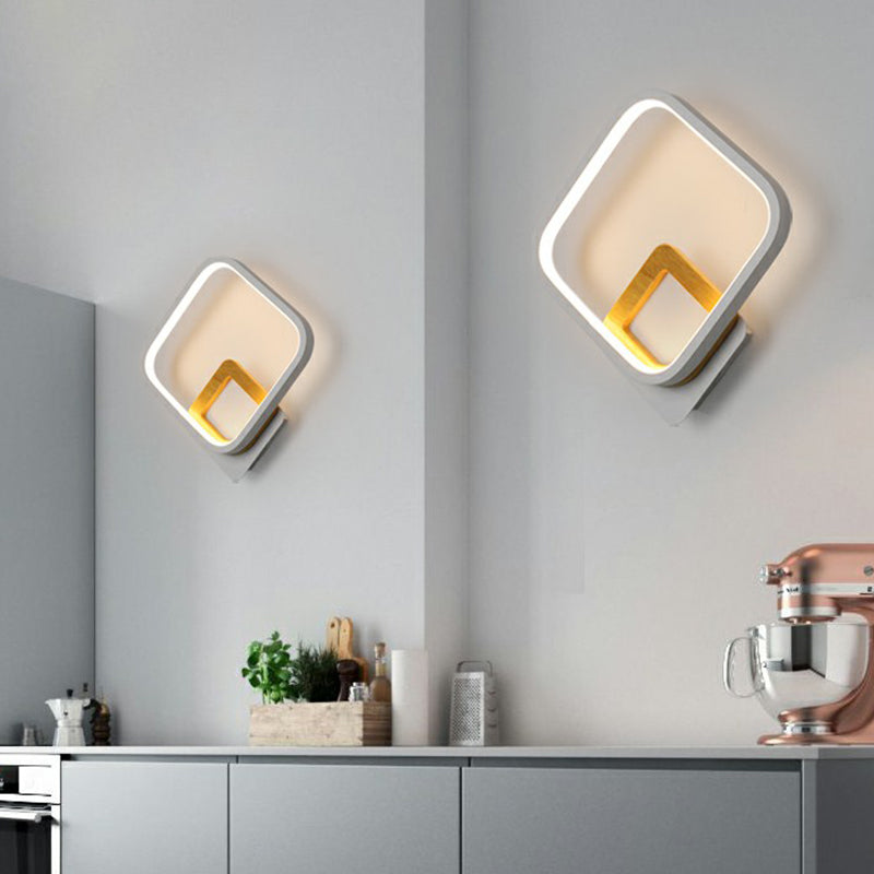 BowLift | White Square Wall Sconce Lamp Minimalistic LED Metal Wall Lamp for the Bedroom